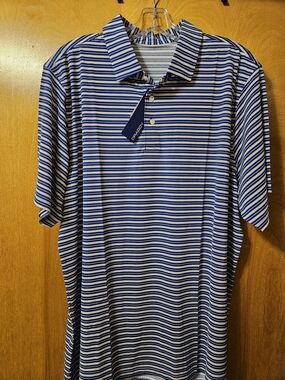 Performance Blue & White Stripe Polo Shirt